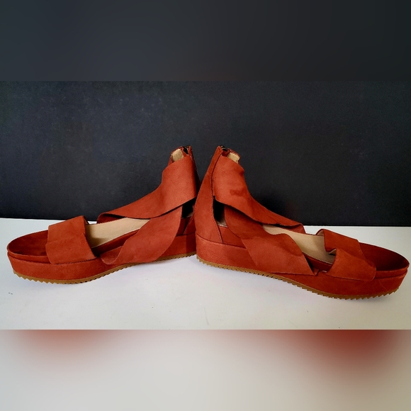 Eileen Fisher Rusty Brown Nubuck Strappy Zip Up Platform Sandals Size 7.5M - Picture 7 of 8